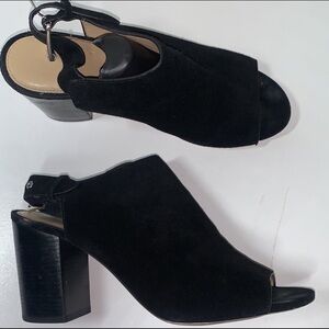 Michael Kors Womens Black Peep Toes Block Heels
